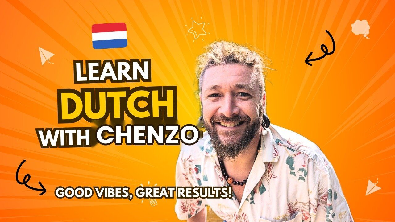 Chenzo, a smiling Dutch teacher, beside the words Learn Dutch with Chenzo and a Dutch flag